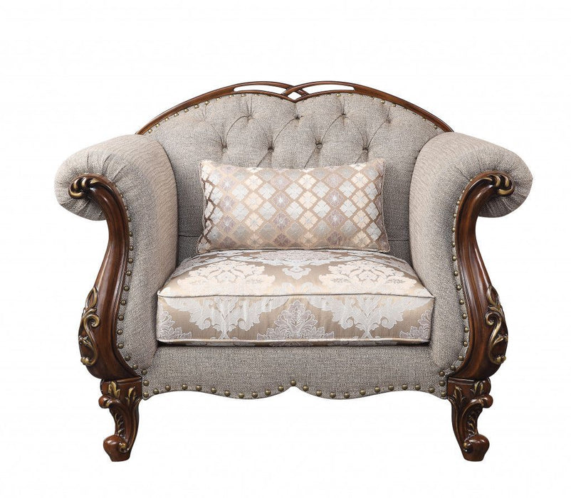 Fabric and Cherry Floral Arm Chair 48" - Beige