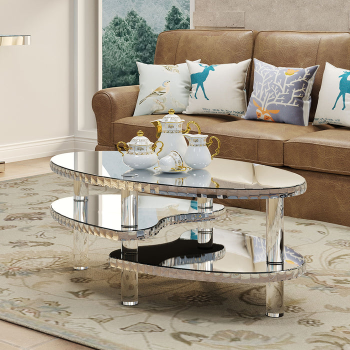 Coffee Table, Oval Double Layer Home Furnishing - Silver Home Essentials