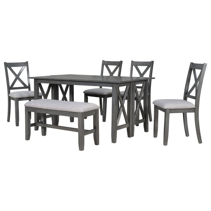 Foldable Dining Set For 6 With 4 Chairs And Bench, Space Saving Design - Gray Hearth and Haven