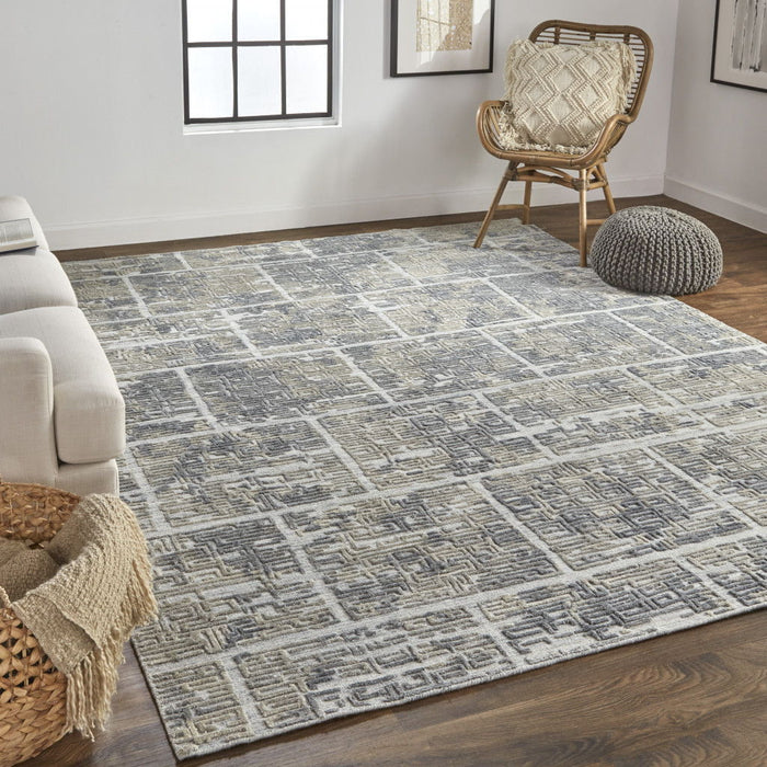 Abstract Woven Hand Area Rug - Gray And Ivory - 8' X 10'