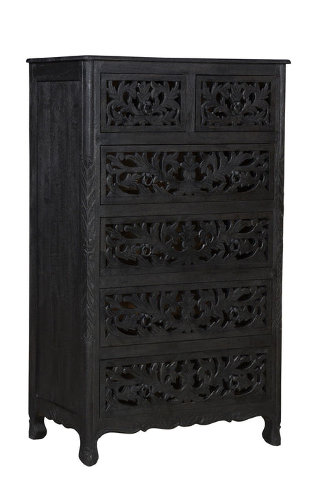 35" Solid Wood Six Drawer Chest - Black