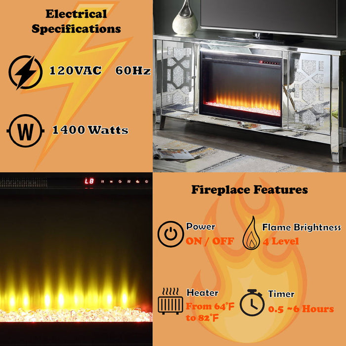 Noralie - 28" TV Stand With Fireplace - Mirrored & Faux Diamonds