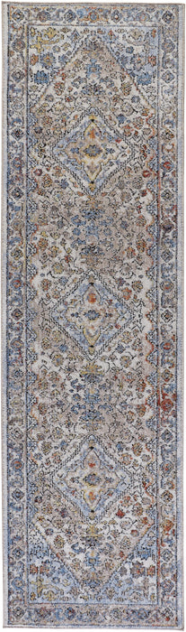 Floral Stain Resistant Runner Rug - Taupe Blue And Gray - 8'