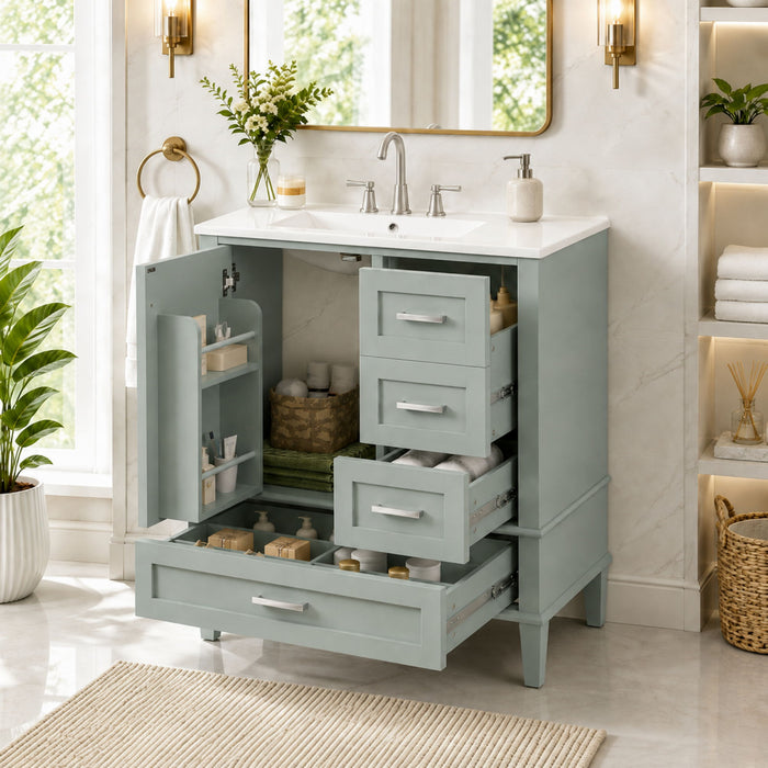 Bathroom Vanity With Sink, Soft Closing Door And Drawers - Light Green Hearth and Haven