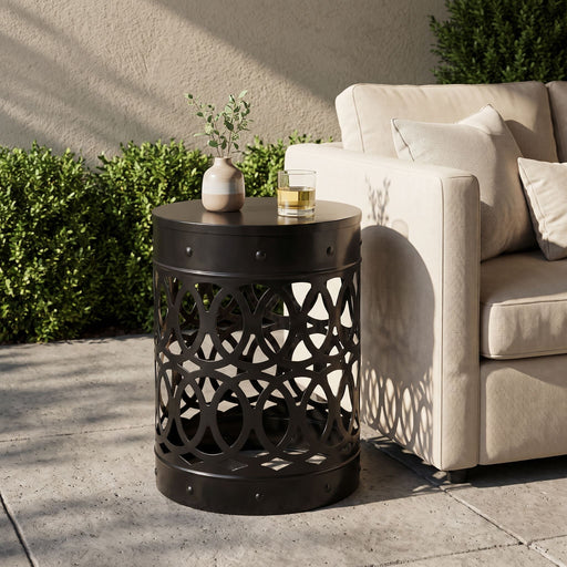 Outdoor Metal Large End Table, Modern Design Noble House