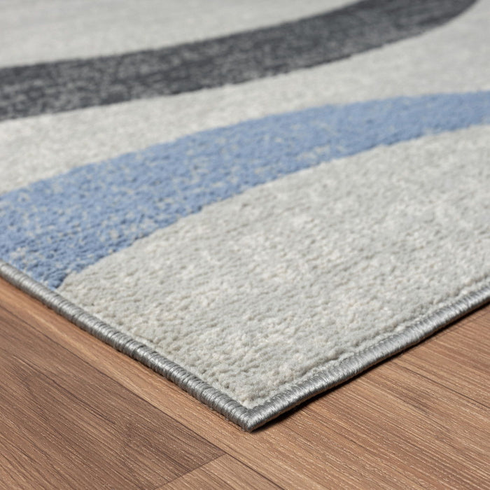 5' x 7' Geometric Polyester Area Rug - Ivory Blue And Gray