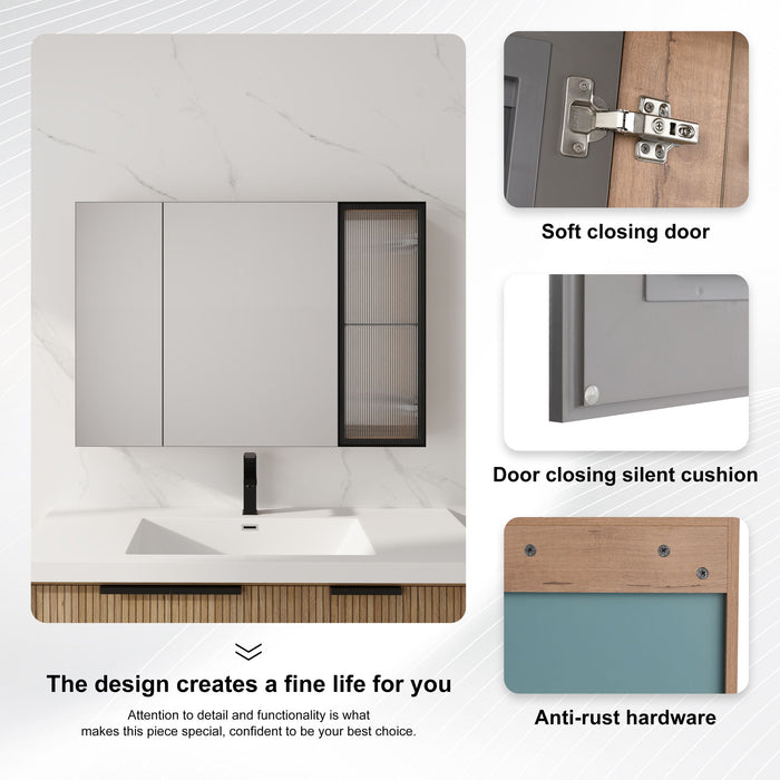 Wall Mounted Bathroom Mirror Cabinet With Soft Close Door, Adjustable Shelves - Imitative Oak Home Essentials