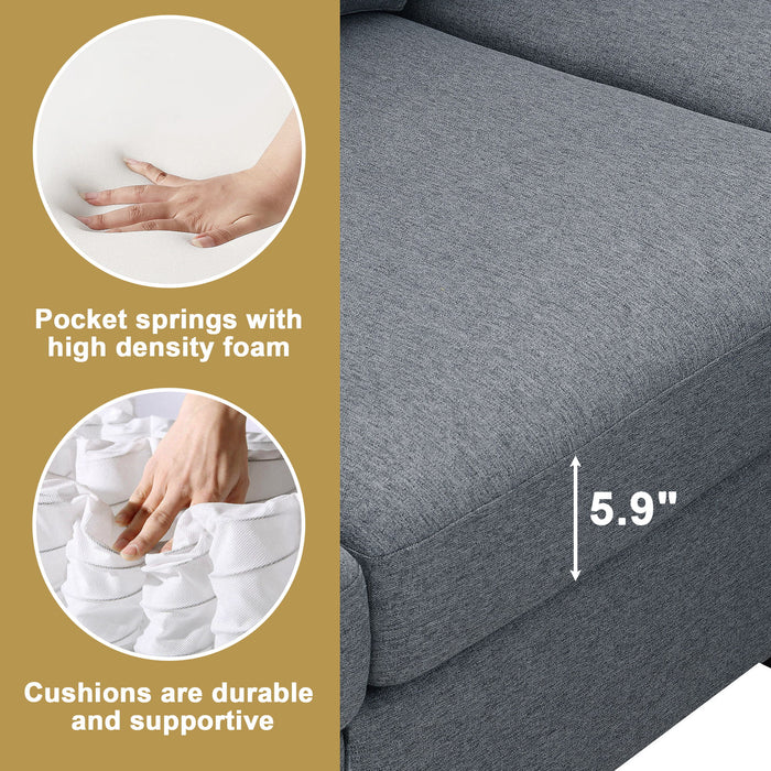 Modern Sectional Sofa, 5-Seat Modular Couch Set With Convertible Ottoman, L-Shape Linen Fabric Corner Couch Set With 2 Pillows For Living Room, Apartment, Office