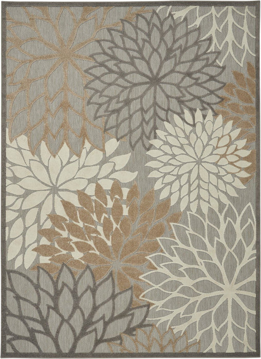 7' X 10' Floral Indoor / Outdoor Area Rug - Gray / Ivory