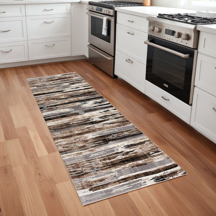 8' Striped Dhurrie Runner Rug - Beige