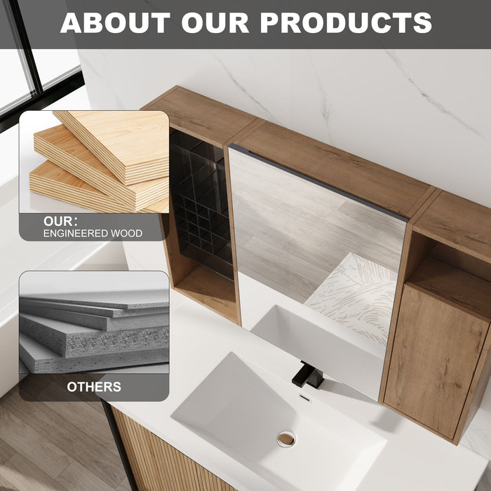 Wall Mounted Bathroom Mirror Cabinet & Adjustable Shelves Storage Cabinet - Imitative Oak Home Essentials
