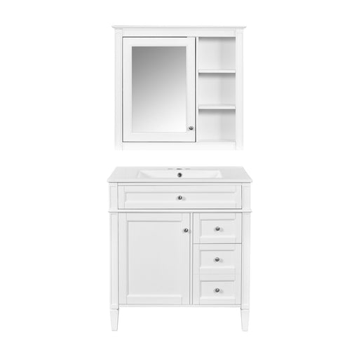 Bathroom Vanity With Top Sink, 2 Doors And 3 Drawers, Freestanding Set With Mirror Cabinet Hearth and Haven