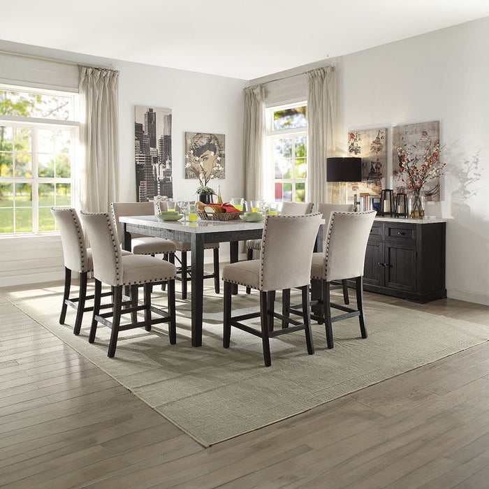Nolan - Counter Height Chair (Set of 2) - Beige Linen & Salvage Dark Oak ACME