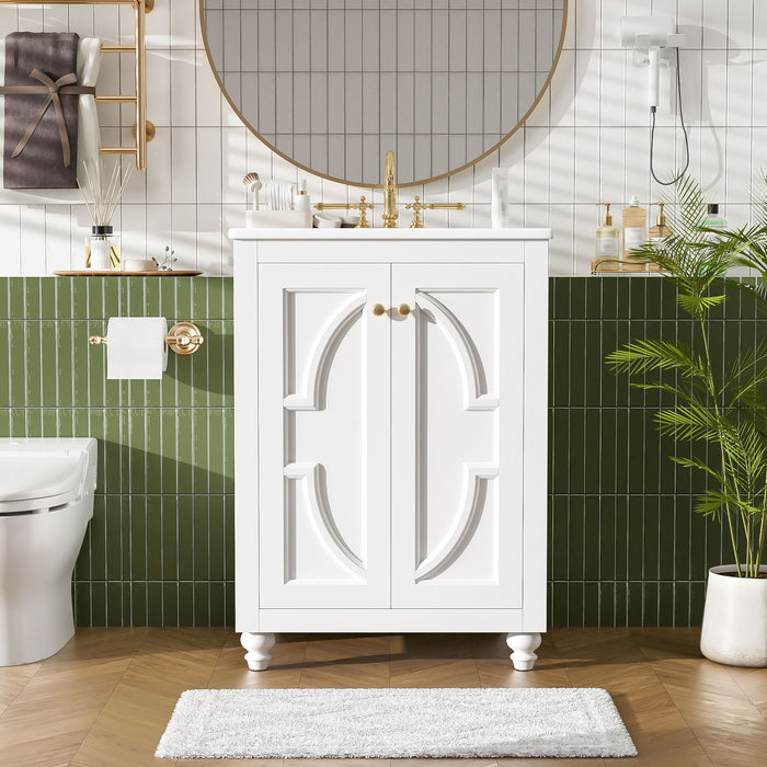 Bathroom Vanity With Ornate Elliptical Motif, Soft Close Hinges Hearth and Haven