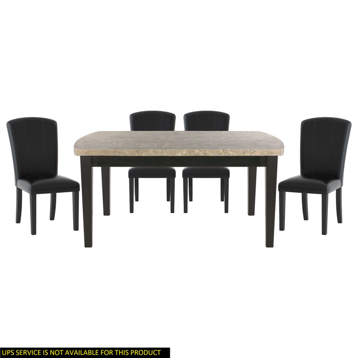 Dark Espresso Finish 5 Piece Dining Set Genuine Marble Top Table And 4 Chairs Faux Leather Upholstery Dining Kitchen Set Wooden Furniture