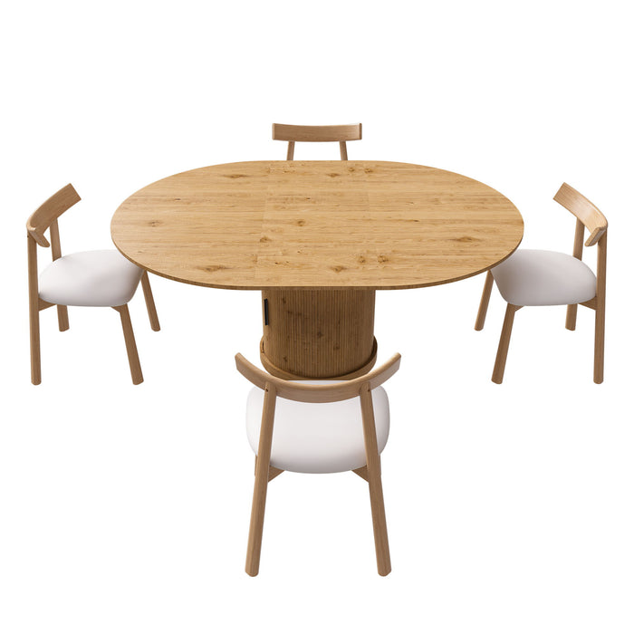 Extendable Oval Dining Table Set With 4 Cushioned Chairs, 2 Tier Storage - Oak Home Essentials