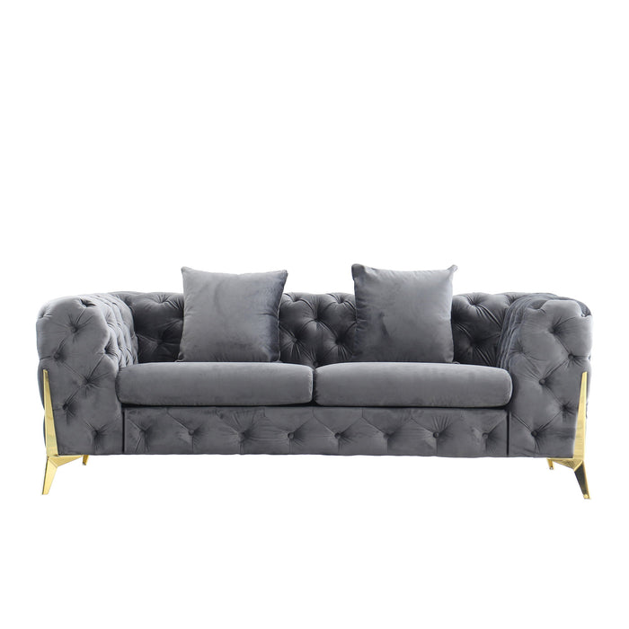 Loveseat With Diamond Button Tufting, Matching Throw Pillows Home Essentials