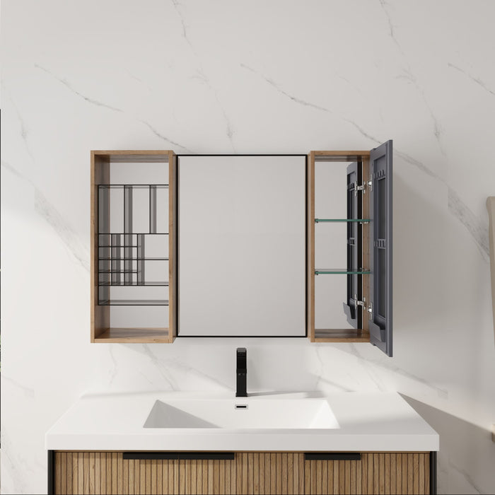 41.3" Wall Mounted Bathroom Cabinet With Adjustable Shelves Storage Unit - Imitative Oak Home Essentials