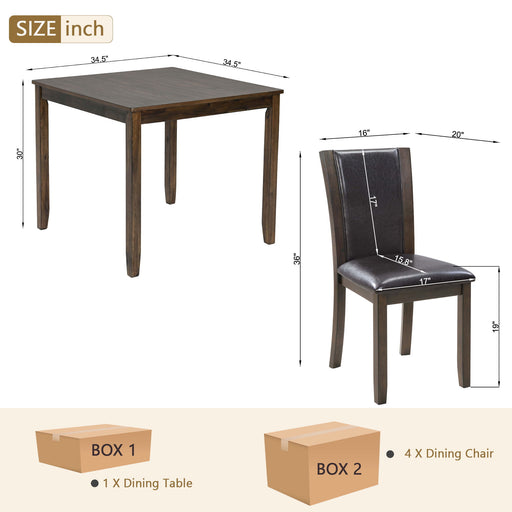 5 Piece Dining Table Set With Chairs - Dark Walnut Home Essentials