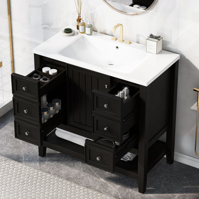 36" Bathroom Vanity & Sink, 2 Cabinet And 3 Drawers - Black Hearth and Haven