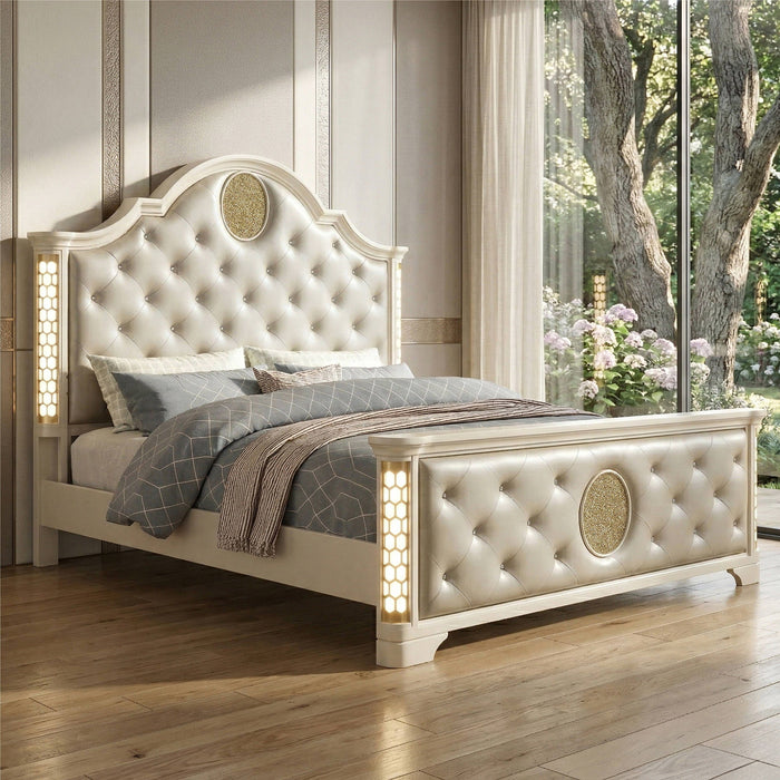 Jasmine - Queen Size Tufted Upholstery & LED Bed - Beige Matrix Furniture Group
