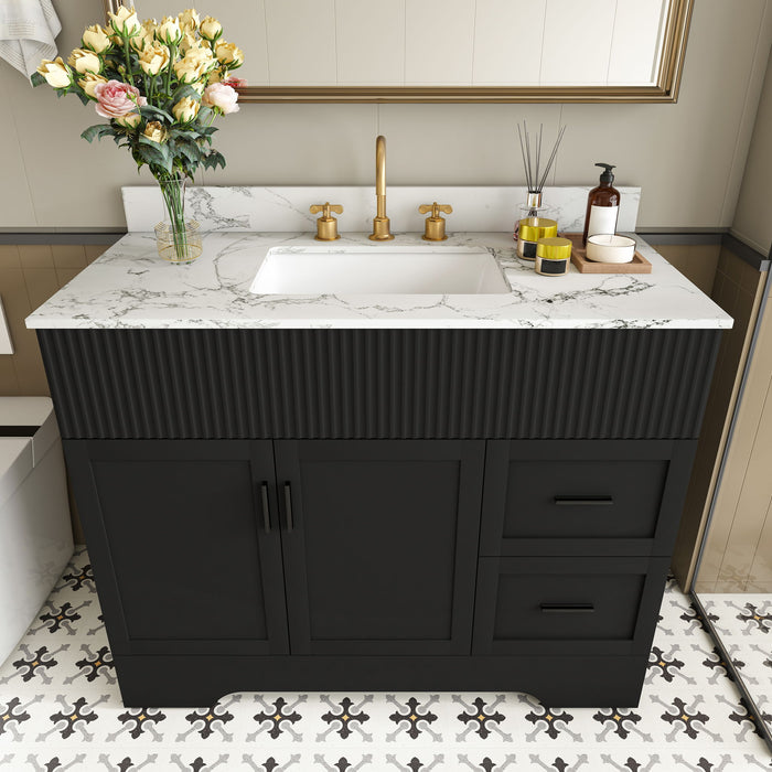 Bathroom Vanity Set, Fluted Cabinet, Soft Close Doors & Drawers, 3 Faucet Holes - Black Home Essentials