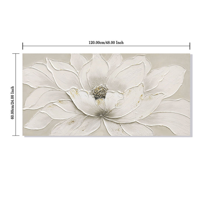Lotus Flower Canvas Wall Art, Hand Painted Textured Floral Painting - Antique White Daily Nest