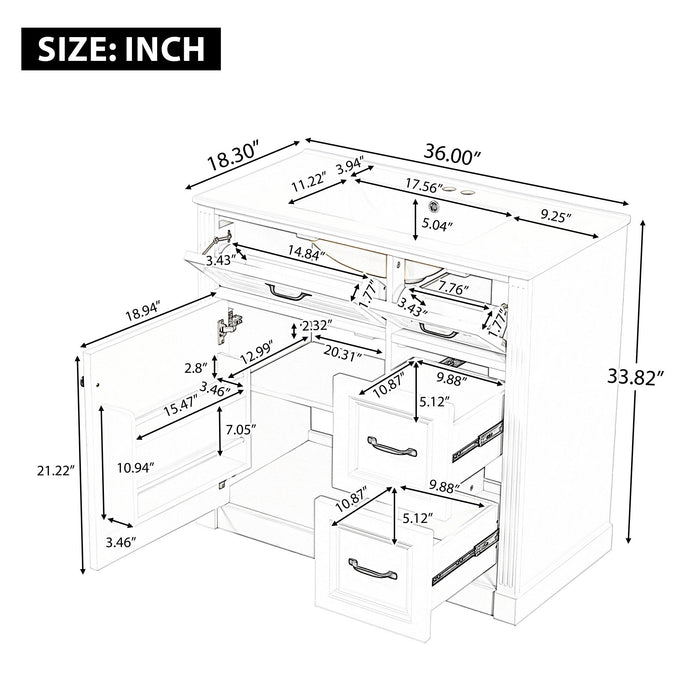 Modern Bathroom Vanity With Sink, 4 Drawers, Soft-Close Door, Adjustable Shelf Hearth and Haven