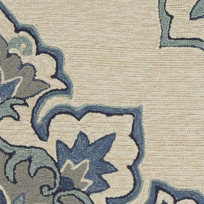 3' X 5' Damask Handmade Indoor / Outdoor Area Rug - Ivory / Blue