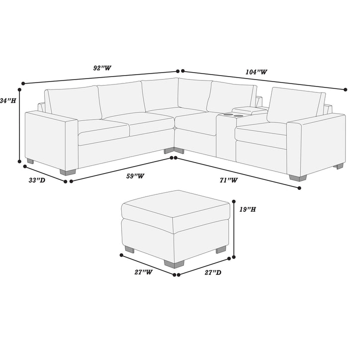 Contemporary L-Shaped Sectional Set With USB Console & Ottoman Home Essentials