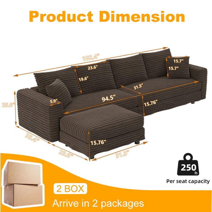 Deep Seat Convertible Sofa With Soft Pillows And Ottomans