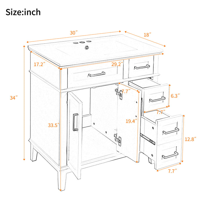 Modern Bathroom Vanity With Sink, Storage Cabinet, Soft Close Doors, Deep & Standard Drawers Hearth and Haven