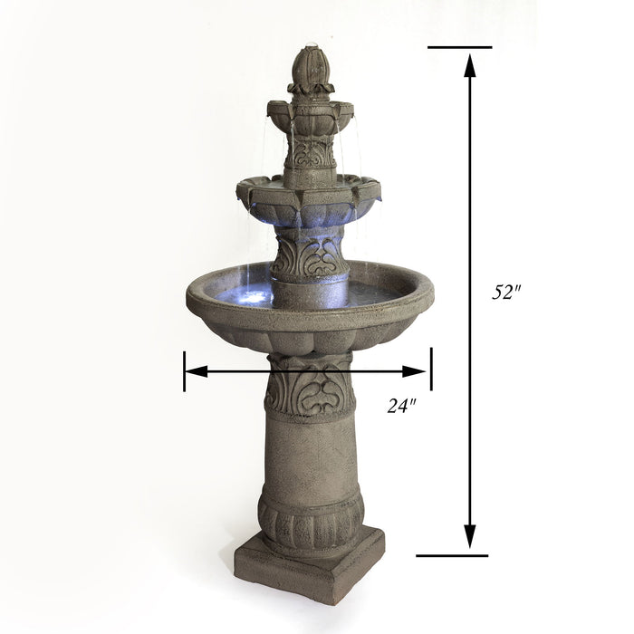 3 Tier Outdoor Garden Fountain With LED Lights - Gray Patioseek