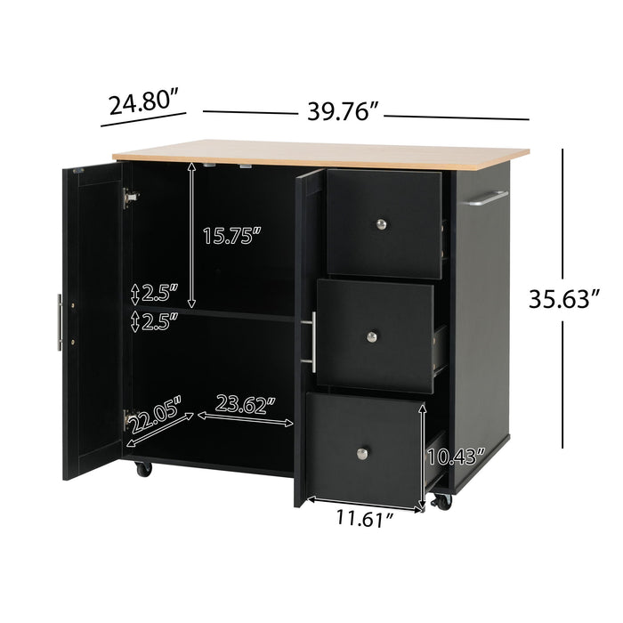 Mobile Kitchen Cart With Storage With 2 Doors, 3 Drawers & Adjustable Shelf - Black / Natural Noble House