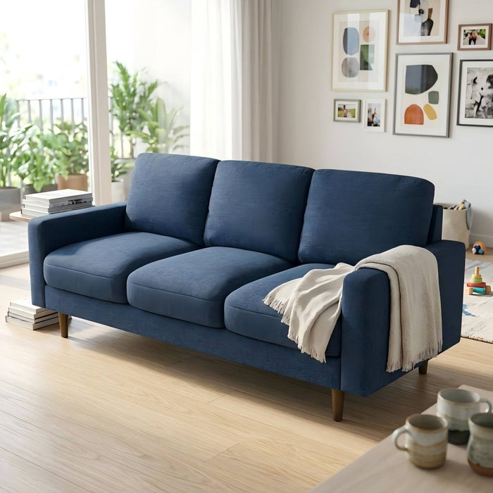 3 Seater Sofa With Loose Back Cushions And Accent Pillows For Living Room - Dark Blue US Pride