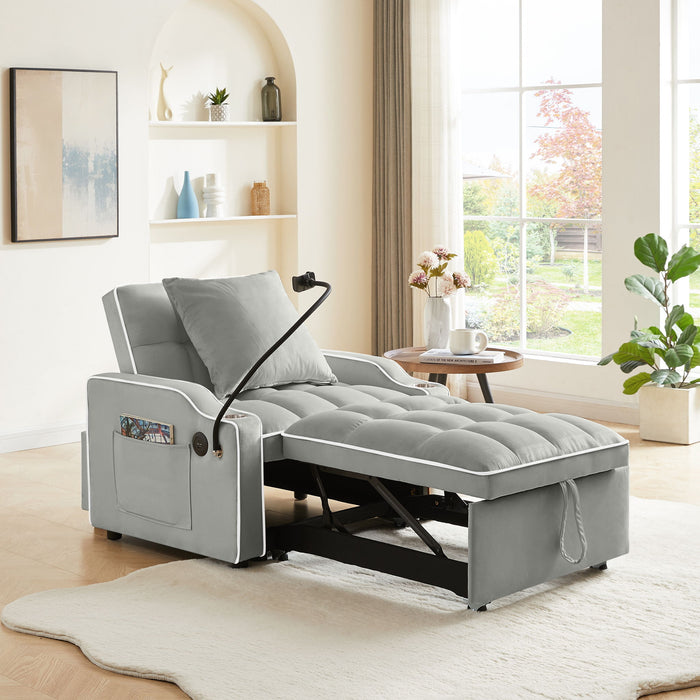 Convertible 3 In 1 Sofa Bed With Adjustable Sleeper Chair And Multi Pockets