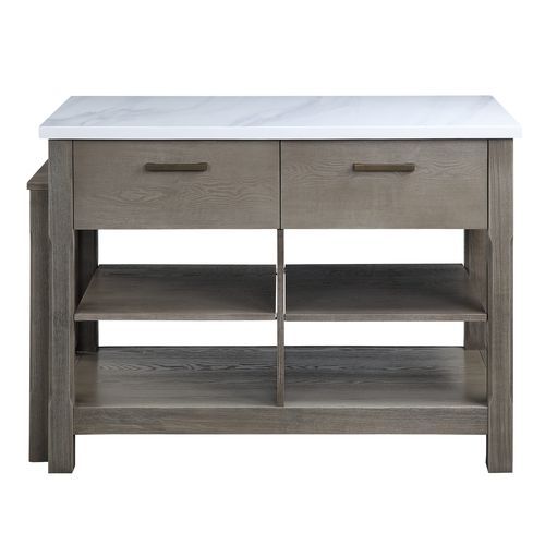Feivel - Kitchen Island With Pull Out Table - Marble Top & Rustic Oak ACME