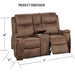 1 Piece Manual Motion Loveseat Hidden Cup Holder Console With Plush Back Cushion For Living Room - Walnut Home Essentials