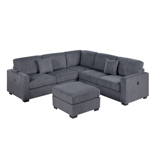 Upholstered L - Shaped 4 Piece Sectional Set With USB, Cocktail Ottoman Home Essentials