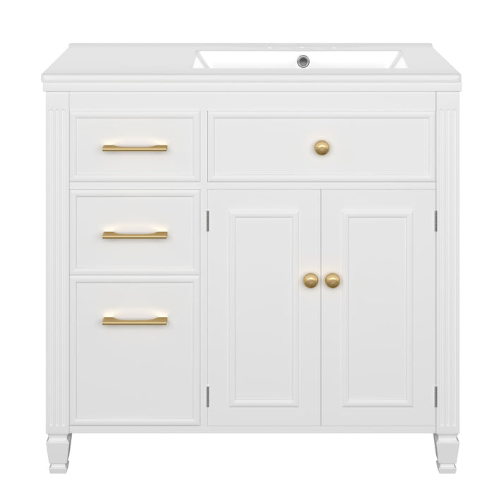 Bathroom Vanity With Sink, 1 Tip Out Drawer, 3 Side Drawers, Adjustable Shelf Noble House
