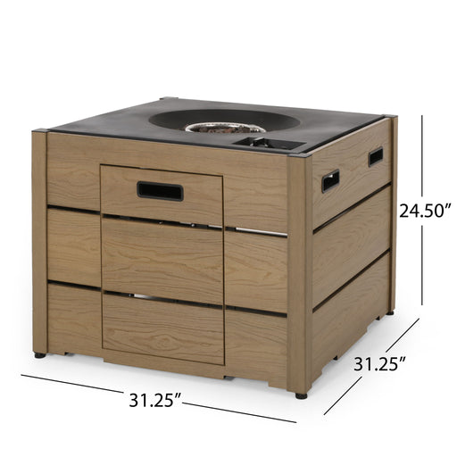Rustic Style Outdoor Square Propane Fire Pit, 40, 000 Btu Noble House