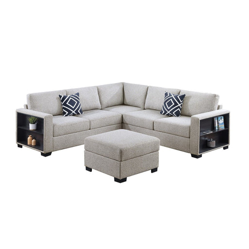 Contemporary Sectional Sofa 4 Piece Set With Built In Shelves L - Shaped Design Home Essentials
