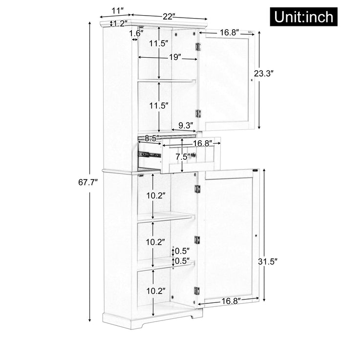 Tall Freestanding Bathroom Storage Cabinet With Drawer And Adjustable Shelf Hearth and Haven