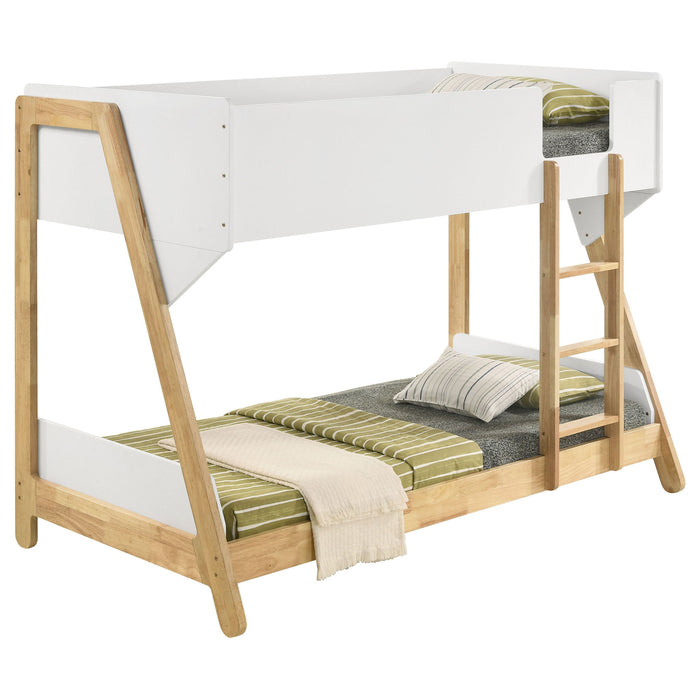 Fjord - Twin Over Twin Bunk Bed, Fits Standard Mattresses - White / Natural Furniture Max