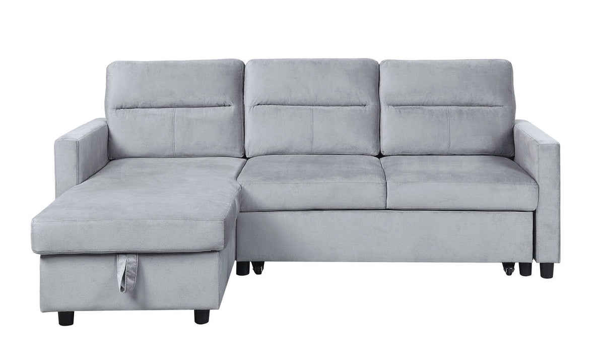 Ruby - Velvet Reversible Sleeper Sectional Sofa With Storage Chaise And Side Pocket - Light Gray