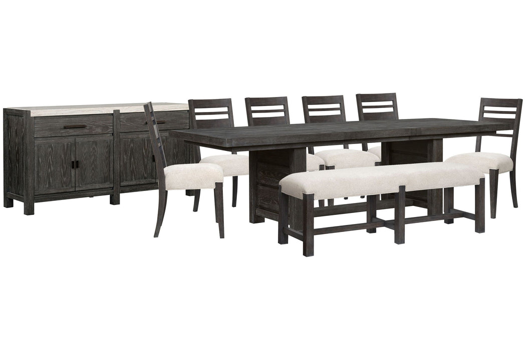 Plum Creek - 9 Piece Extendable Trestle Dining Table Set Magnussen Furniture