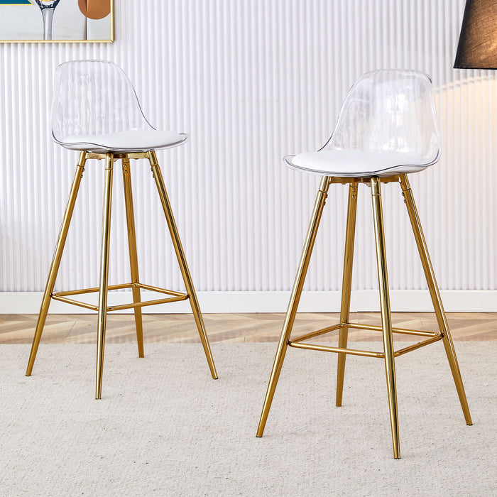 Stylish Upholstered Bar Chairs With Metal Legs For Dining Room Kitchen And Terrace - White / Gold