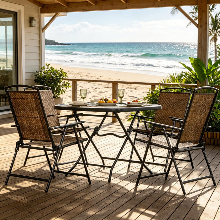 Outdoor Furniture Set, Foldable Patio Dining Set With Table And Chairs - Dark Brown Home Essentials