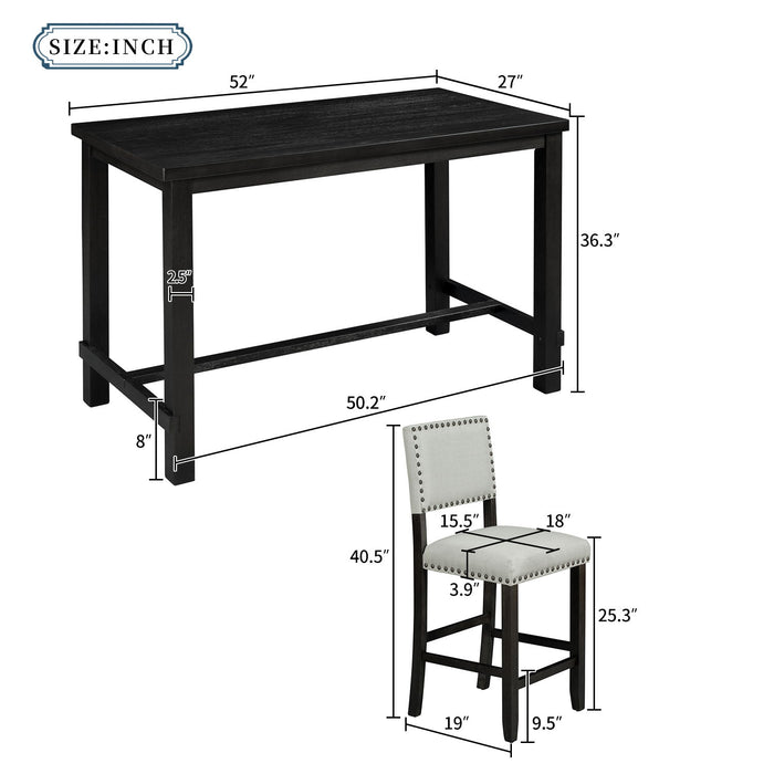 5 Piece Counter Height Dining Set, Classic Elegant Table And 4 Chairs - Espresso / Beige Hearth and Haven
