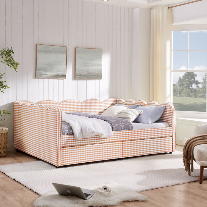 Gingham Daybed With USB Charging Port, Wave-Shaped Design Home Essentials